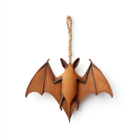 This realistic bat sculpture features intricate detailing and a handy rope for easy hanging, perfect for adding a creative touch to Halloween decor and more.の素材