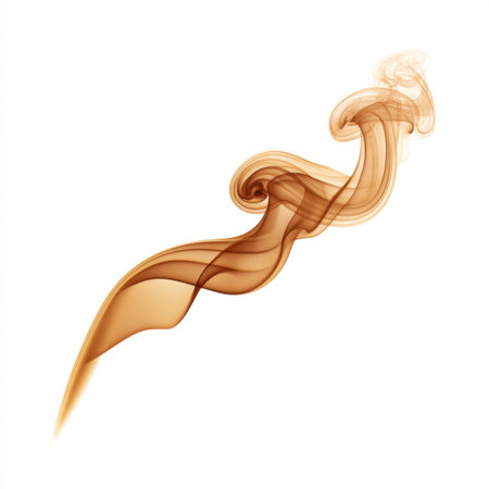 This image features an elegant brown smoke wave gracefully curling across a pristine white background, highlighting the beauty and fluidity of smoke art.の素材