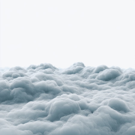 A serene view of soft white clouds floating gently in a bright sky, ideal for creating calm and peaceful backgrounds in various design projects and artworks.の素材