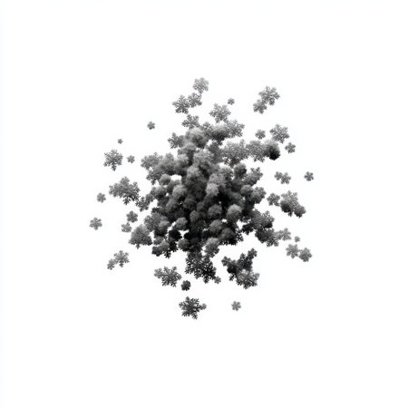 This abstract black and white illustration features a cluster of scattered snowflakes, ideal for seasonal projects or winter-themed backgrounds, enhancing creative designs.の素材