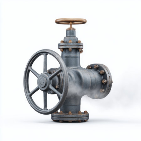 A detailed industrial valve components with steam emission, showcasing its engineering features. Ideal for concepts in manufacturing, machinery, and utility systems.の素材