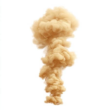 Captivating image of a dense beige smoke cloud rising against a pure white backdrop, showcasing fluid movement and rich texture, perfect for various creative projects.の素材