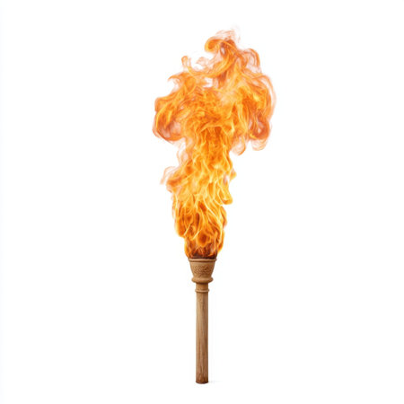 A vibrant torch emanating bright orange flames against a clean white backdrop, perfect for representing excitement, warmth, and energy in festive events or gatherings.の素材