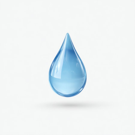 This image features a suspended water droplet in a light background, showcasing its transparent beauty and smooth shape, ideal for themes of nature and purity.の素材