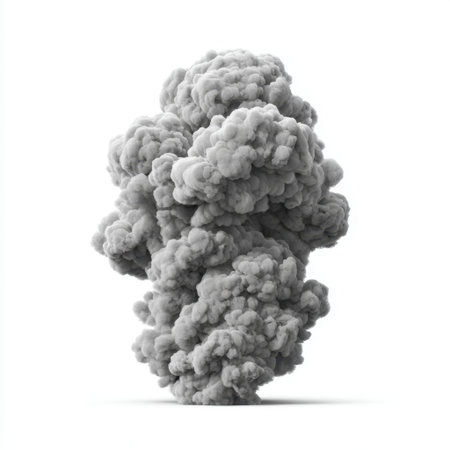 A dramatic swirl of thick gray smoke rises in the air, creating an abstract and atmospheric effect ideal for various creative design projects and visuals.の素材