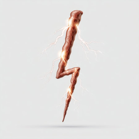 Striking image of a lightning bolt, radiating electric energy against a minimalist background. Ideal for creative projects, design, and conceptual illustrations.の素材