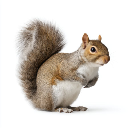 This adorable squirrel features a fluffy tail and an inquisitive expression, making it perfect for nature or wildlife projects, capturing the charm of animals in their environment.の素材