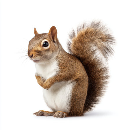 A captivating close-up of a squirrel highlighting its curious expression and fluffy tail, ideal for projects related to nature, wildlife, and animal photography.の素材