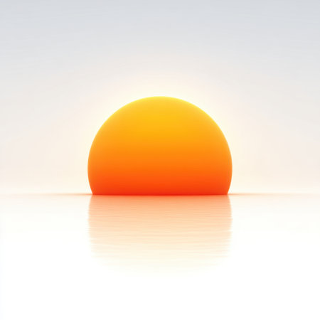 A vivid sunset casts a warm orange glow over calm water, creating a peaceful scene with gentle reflections and soft colors that inspire tranquility and contemplation.の素材