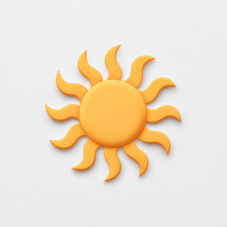 This vibrant sun icon features a bright orange color and playful rays, perfect for summer designs, children's projects, or cheerful backgrounds.の素材