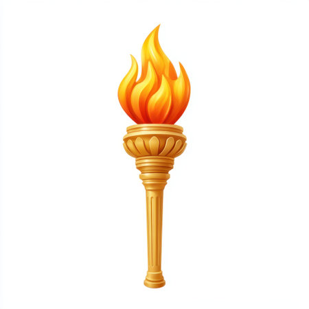 This illustration features a classic torch with a vibrant flame, representing freedom and enlightenment, ideal for inspirational themes and motivational content.の素材