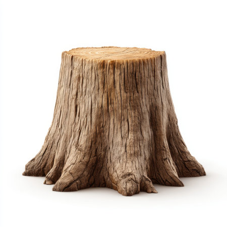 A detailed tree stump features smooth top and textured bark, showcasing natural beauty and environmental significance, perfect for nature-related visuals.の素材