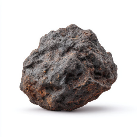 A detailed view of a natural raw meteorite showcasing its unique texture and color, perfect for scientific exploration or geological study of extraterrestrial materials.の素材