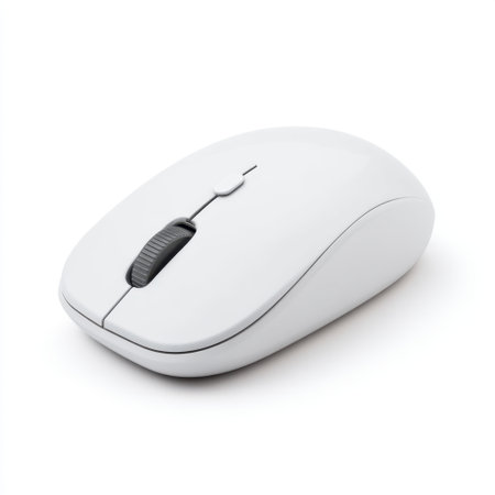 A sleek, white computer mouse designed for modern workplaces. This ergonomic device enhances user experience with its minimalist design, perfect for productivity and comfort.の素材