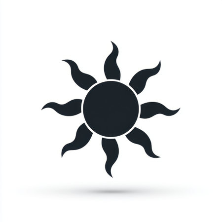 This abstract black sun icon features wavy rays and a clean design. Perfect for various creative projects, it symbolizes energy, warmth, and beauty.の素材