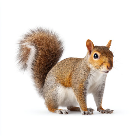 A close-up view of a cute squirrel with a fluffy tail and an inquisitive expression. This playful creature captures the essence of wildlife in its natural habitat.の素材