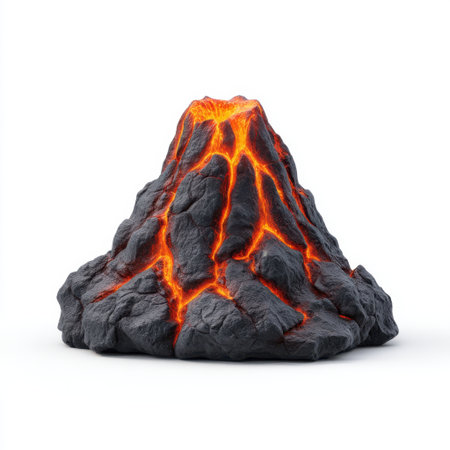 Stunning depiction of a volcanic mountain with glowing lava, emphasizing the beauty and power of nature. A vivid representation of geological processes and eruptions.の素材