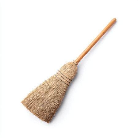 This traditional straw broom features a sturdy wooden handle and is perfect for sweeping dust and debris in homes and outdoor spaces, ensuring cleanliness and simplicity.の素材