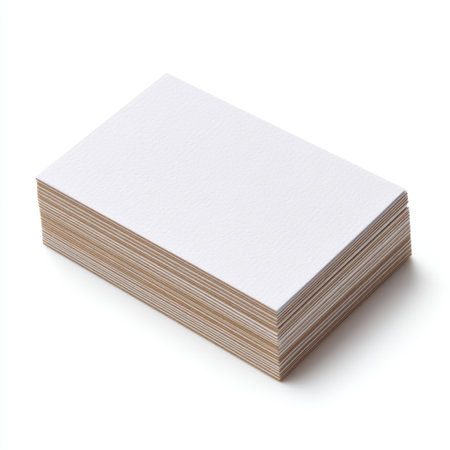 A stack of blank cards on a white background provides a versatile surface for personalization, creativity, and business applications in diverse projects.の素材
