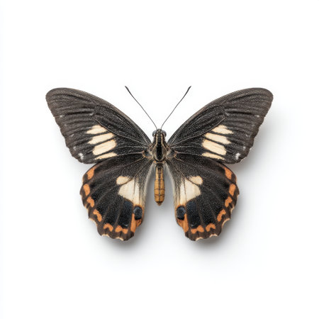 This image showcases a stunning butterfly with intricate wing patterns and vivid hues, beautifully presented against a minimalistic white background, ideal for various uses.の素材