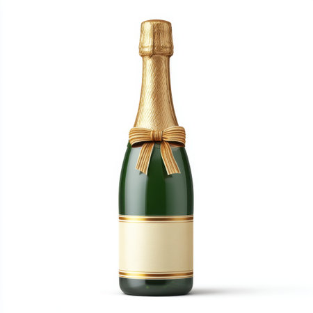 An elegant champagne bottle with a stunning gold foil and bow, ideal for various celebrations including weddings and anniversaries, adding a touch of sophistication.の素材