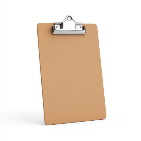 A simple wooden clipboard with a silver clip, ideal for organizing notes, documents, and projects. Its minimalist design suits any professional or educational setting.の素材