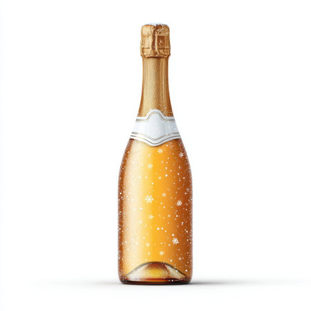 An elegant champagne bottle adorned with delicate snowflakes. This stylish beverage is ideal for celebrating special occasions and creating a festive atmosphere.の素材