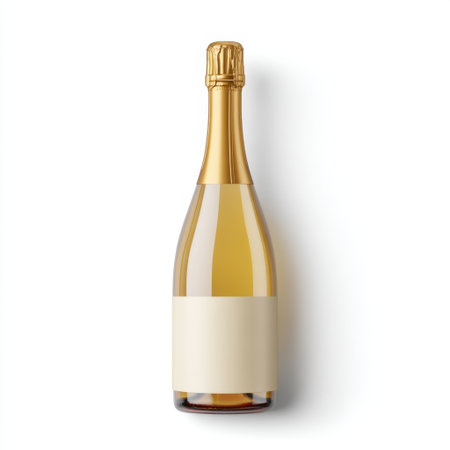 This elegant champagne bottle features a sleek design with a blank label, perfect for branding opportunities or special occasions like weddings and parties.の素材