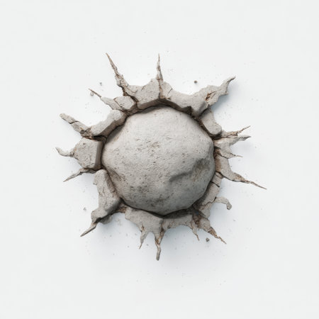 A captivating image of a sphere emerging from a cracked surface, symbolizing growth and transformation. The minimalist design highlights unique textures and shapes.の素材