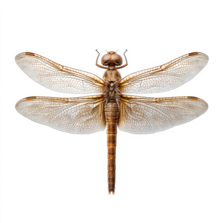 This stunning image features a transparent dragonfly displayed against a pure white background, showcasing intricate wing designs and delicate body features, perfect for educational and artistic purposes.の素材
