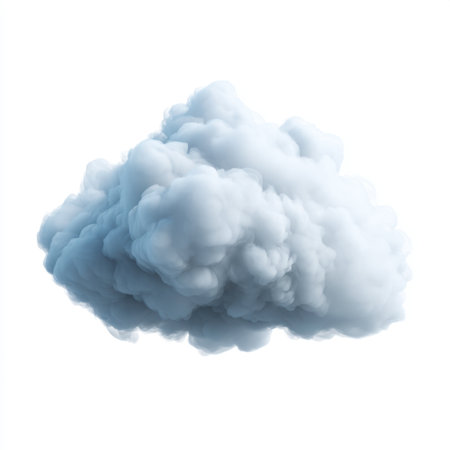 This image shows a soft and fluffy white cloud with a smooth texture against a bright background, ideal for nature themes, weather illustrations, and design projects.の素材