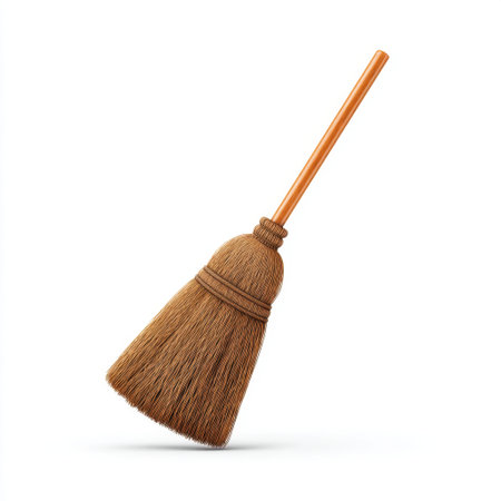 A classic broom tool designed for effective household cleaning, featuring a natural bristle head and a sturdy wooden handle, perfect for daily dusting and sweeping.の素材