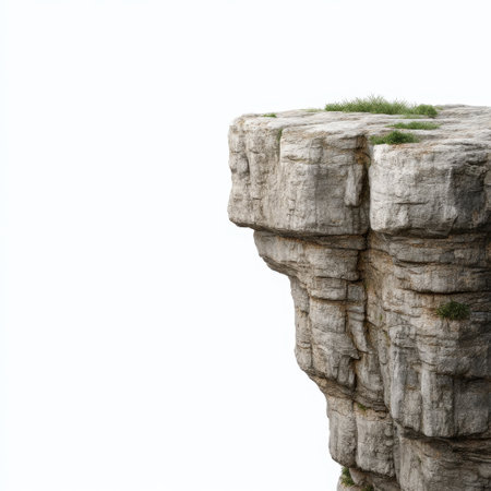 Stunning rock formation rising high with detailed textures, complemented by vibrant greenery, perfect for showcasing the beauty of natural landscapes and outdoor adventures.の素材