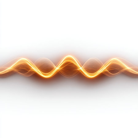 This abstract image features glowing orange waves that symbolize energy and motion against a clean white background, ideal for modern design and digital projects.の素材
