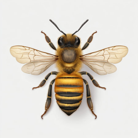 This stunning illustration features a detailed view of a honey bee, showcasing its vibrant colors and intricate wings, perfect for educational projects and nature studies.の素材