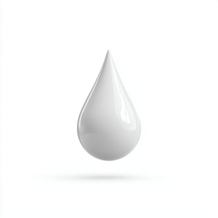 A striking glossy white droplet captured on a clean, minimalistic background, symbolizing purity and simplicity, ideal for design, health, and wellness themes.の素材