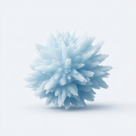 Beautiful blue crystal formation displayed on a soft white background, showcasing intricate sharp edges, perfect for use in nature-themed designs or education.の素材