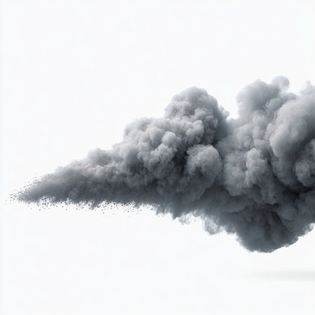 A striking gray smoke cloud billows softly against a white background, perfect for enhancing artistic design projects or visual concepts related to movement and atmosphere.の素材