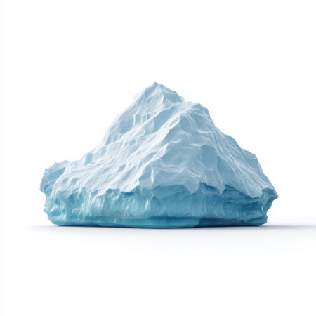 This striking image features a solitary iceberg floating in serene ocean waters, showcasing the beautiful blue color and unique texture of this natural formation.の素材