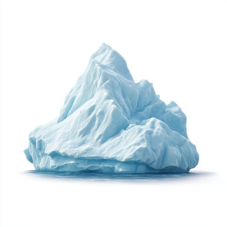 A stunning iceberg rises above calm waters, showcasing intricate textures and brilliant blue hues. This breathtaking natural wonder highlights the beauty of the Arctic.の素材