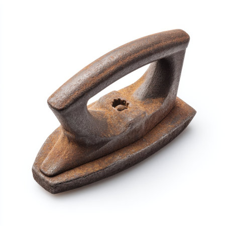 This vintage iron features a rusted surface that adds charm and character, ideal for design projects, home decor, or as a unique historical artifact.の素材