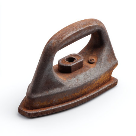 This vintage iron showcases a beautifully rusty surface, reflecting its historical significance and charm, ideal for art projects, decor, and photography themes.の素材