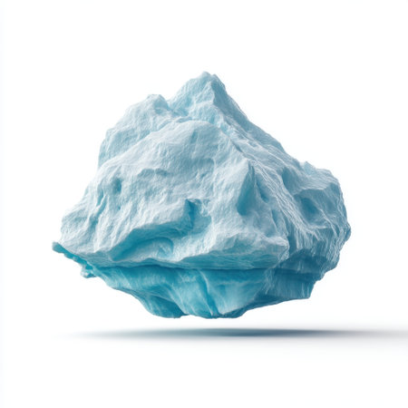 A captivating image of a soft blue iceberg gently floating on water showcases its smooth surface and clear reflection, emphasizing the beauty of nature and environmental change.の素材
