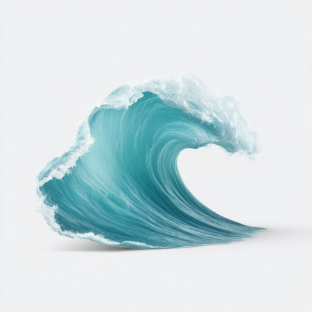 A stunning representation of a vibrant ocean wave showcasing turquoise water and frothy foam, perfect for illustrating nature, tranquility, and movement in minimalist design.の素材