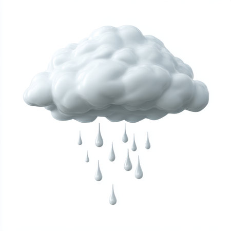 Beautiful illustration of a fluffy white cloud releasing rain droplets, showcasing weather patterns and the essence of nature in a bright artistic design.の素材