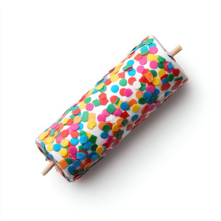 A vibrant and colorful candy roll adorned with various sprinkles creates an eye-catching decoration for parties or celebrations, bringing joy and fun to any event.の素材