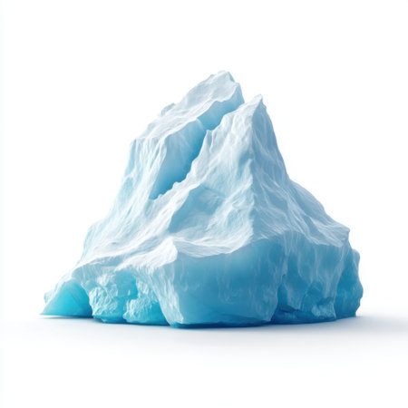 Beautiful blue iceberg model capturing intricate textures and details against a bright white background, perfect for creative projects in photography and design.の素材