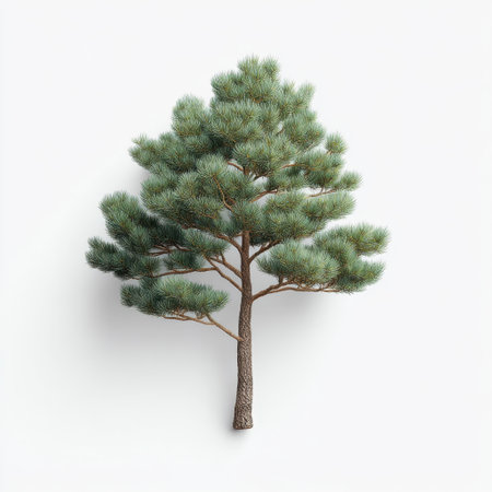 A beautiful isolated pine tree showcasing vibrant green foliage against a clean white background, ideal for use in design, nature themes, or environmental projects.の素材