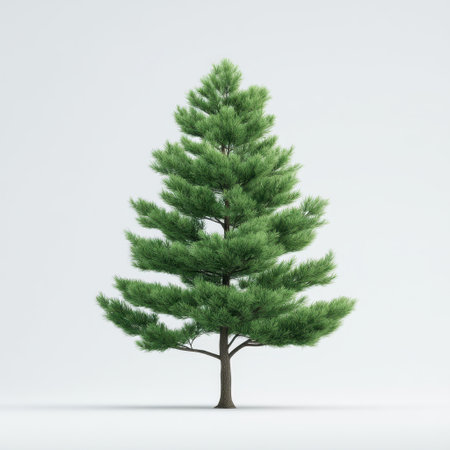 This image features a beautifully detailed pine tree with lush green needles, perfect for illustrating nature, gardening, and sustainable living concepts.の素材