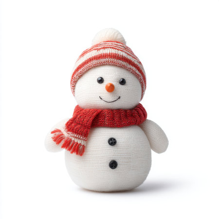 This adorable snowman decoration features a knit hat and scarf, perfect for adding a cheerful touch to your winter decor. Ideal for holiday celebrations!の素材